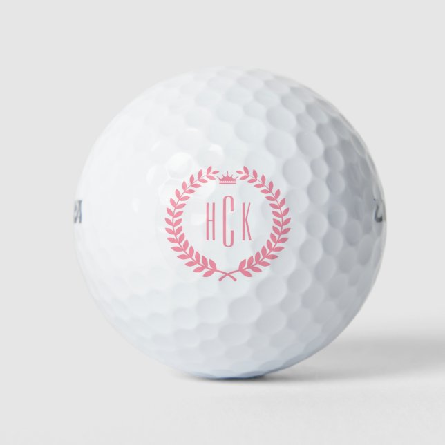 Monogram Pink Laurel Wreath Golf Balls Golfball (Vorderseite)