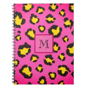 Monogram Pink Leopard Print Animal Cheetah Initial Notizblock