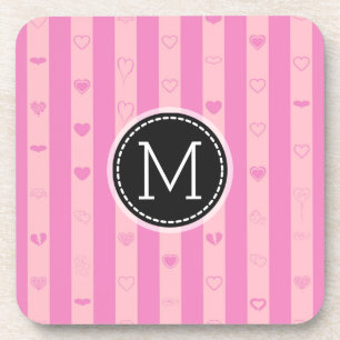 Monogram Pink Lila Stripes Modernes Herzmuster Untersetzer