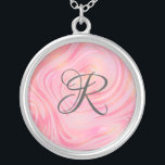 Monogram Pink Marble Swirl & Gold Glitzer Muster Versilberte Kette<br><div class="desc">Mit Monogramm Kette mit hellrosa und dunkelrosa Farbtupfern mit goldenen Glitzer in diesem schönen Marmorwirbelmuster. Fügen Sie Ihr Monogramm hinzu,  um diese spezielle Touch hinzuzufügen.</div>