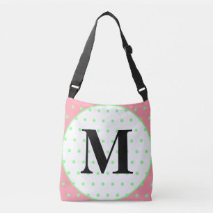Monogram Pink Mint Green Polka Dots Tragetaschen Mit Langen Trägern