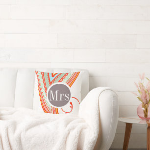 Monogram Pink Mint Taupe Modern Pattern Pillow Kissen