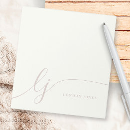 Monogram Pink Moderne Minimal Feminine Rose Elfenb Notizblock