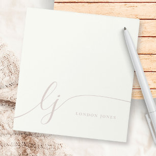 Monogram Pink Moderne Minimal Feminine Rose Elfenb Notizblock