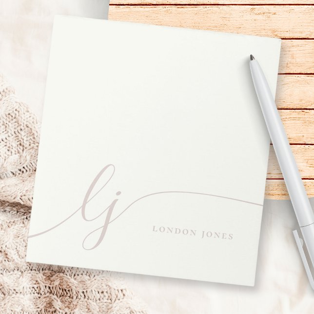 Monogram Pink Moderne Minimal Feminine Rose Elfenb Notizblock (Von Creator hochgeladen)