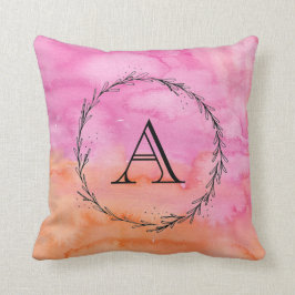 Monogram Pink Orange Wasserfarbkissen Initial Kissen