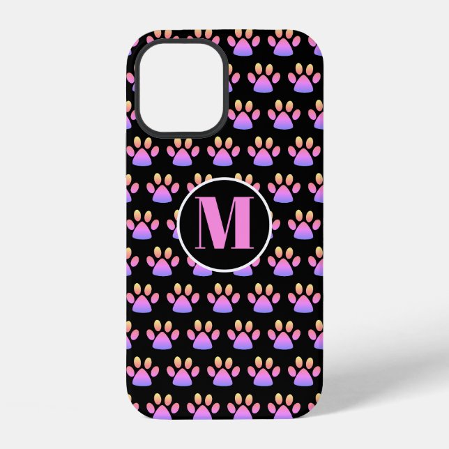 Monogram Pink Paw Print iPhone Hülle (Rückseite)