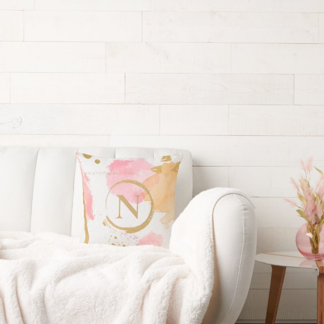 Monogram Pink Peach Modern Abstrakt Kissen (Liege)