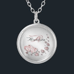 Monogram Pink Peach Shiny Hearts Geometric Elegant Versilberte Kette<br><div class="desc">Monogram Pink Peach Shiny Hearts Geometric Elegant Silver Plated Necklace. Einzigartiges,  schönes,  stilvolles Design. Leicht personalisiert zu sein. Schriftart Stil,  Größe und Farben können geändert werden. Matching-Elemente verfügbar.</div>