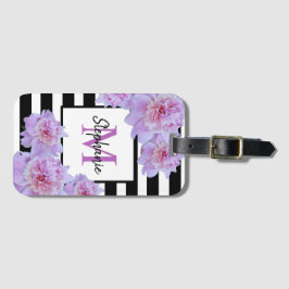 Monogram Pink Peony Blume Black Strip Lila Gepäckanhänger