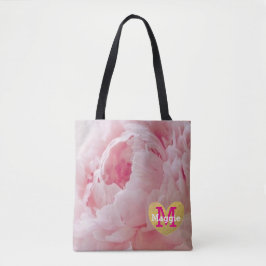 Monogram Pink Peony Wedding Party Tote Bag