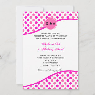 Monogram Pink Polka Dot Muster Hochzeit Einladung