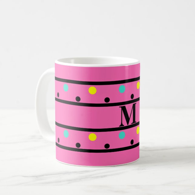 Monogram Pink Polka Dots Kaffeetasse (Vorderseite Links)