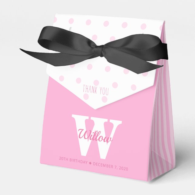 Monogram Pink Polka Dots Stripes Bevorzugung Box Geschenkschachtel (Vorderseite)