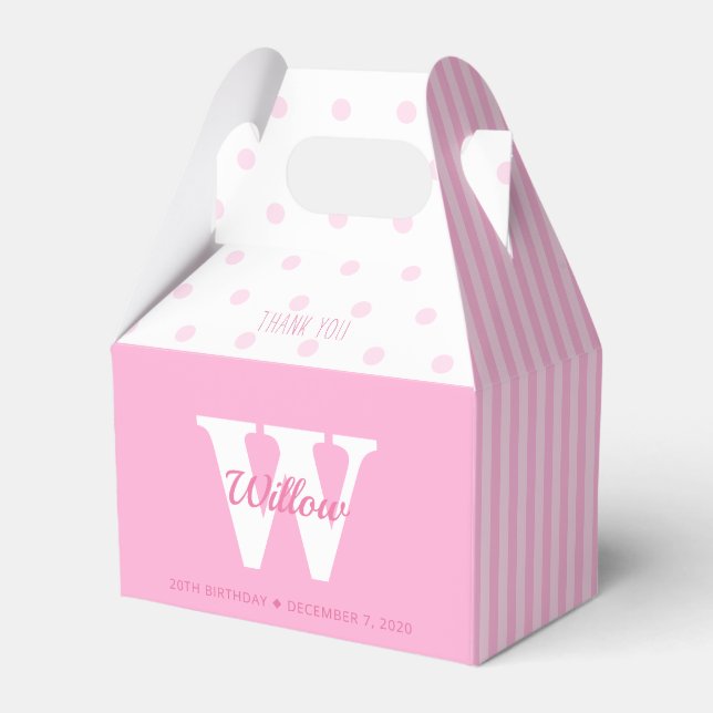 Monogram Pink Polka Dots Stripes Gable Favor Box Geschenkschachtel (Vorderseite)