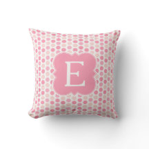 Monogram Pink Polka Dots Toss Pillow
