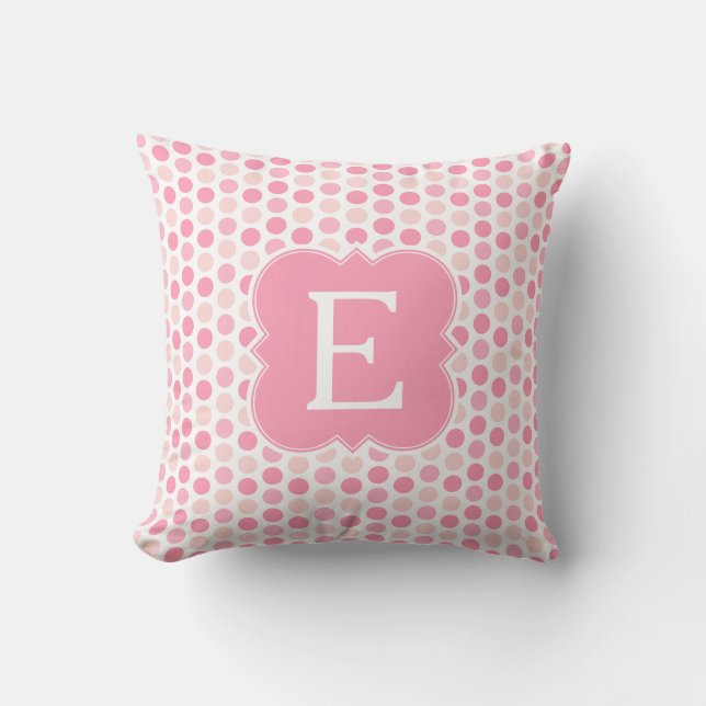 Monogram Pink Polka Dots Toss Pillow Kissen (Vorderseite)