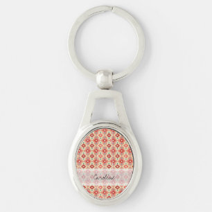 Monogram Pink Red Geo Tribal Ikat Diamond Muster Schlüsselanhänger