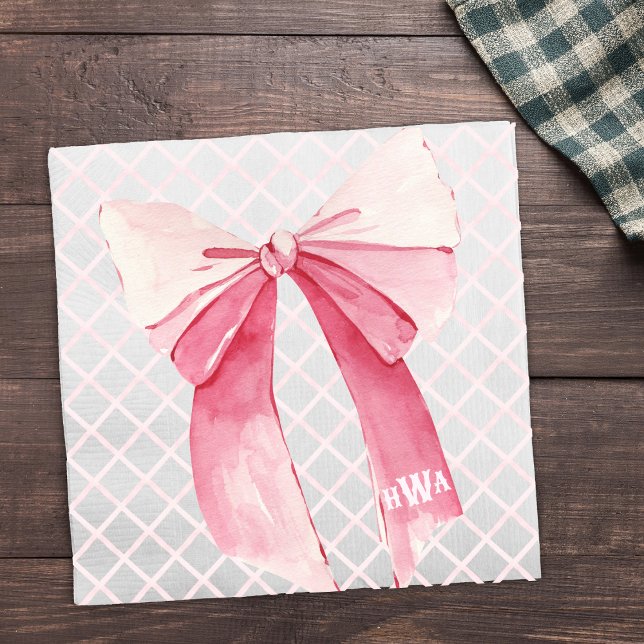 Monogram Pink Ribbon Coquette Napkin Serviette (Von Creator hochgeladen)