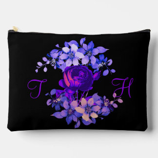 Monogram Pink Rose Elegant Custom Zubehörtasche
