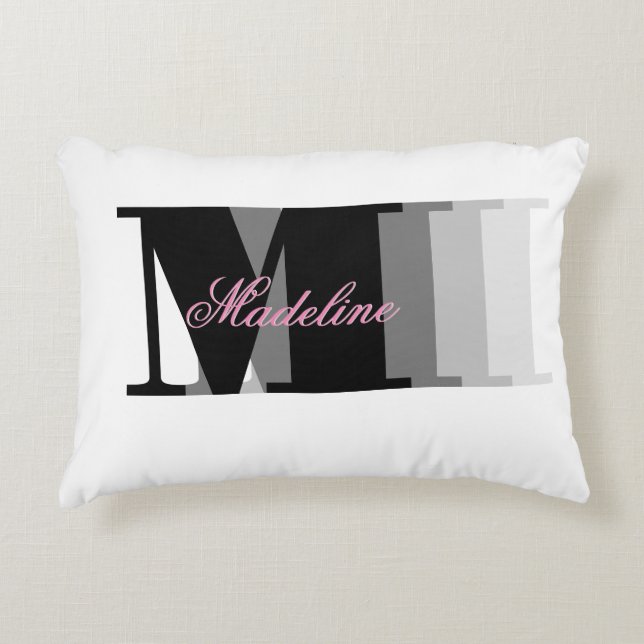 Monogram Pink Script Typografy Name Pillow Dekokissen (Vorderseite)