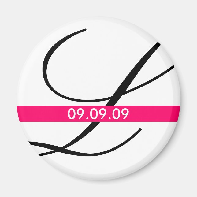 Monogram Pink Strip Speichern Sie das Datumsfenste Magnet (Vorne)