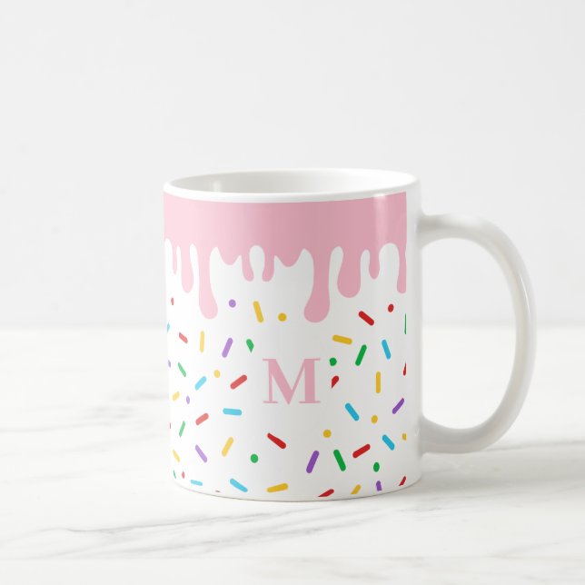 Monogram Pink Tropfen and Sprinkles Ice Cream Kaffeetasse (Rechts)