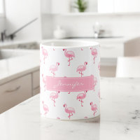Monogram Pink Tropical Flamingo Muster auf Weiß