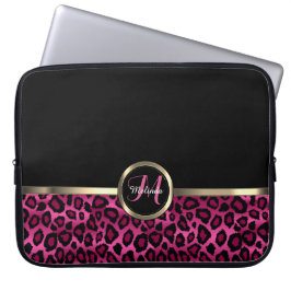 Monogram Pink und Black Leopard mit Gold Akzenten Laptopschutzhülle