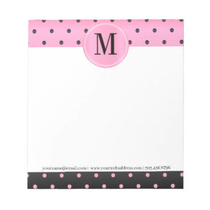 Monogram Pink und Black Polka Punkte Notepad Notizblock