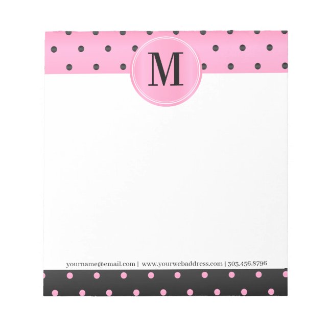 Monogram Pink und Black Polka Punkte Notepad Notizblock (Vorderseite)