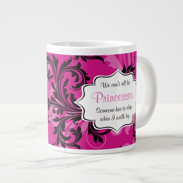 Monogram Pink und Black Scrolled Jumbo 20 oz.Tasse Jumbo-Tasse (Vorderseite Rechts)
