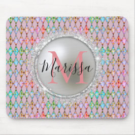 Monogram Pink und Green Harlequin Mousepad