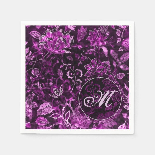 Monogram Pink Vintag Floral Napkins Serviette (Vorderseite)
