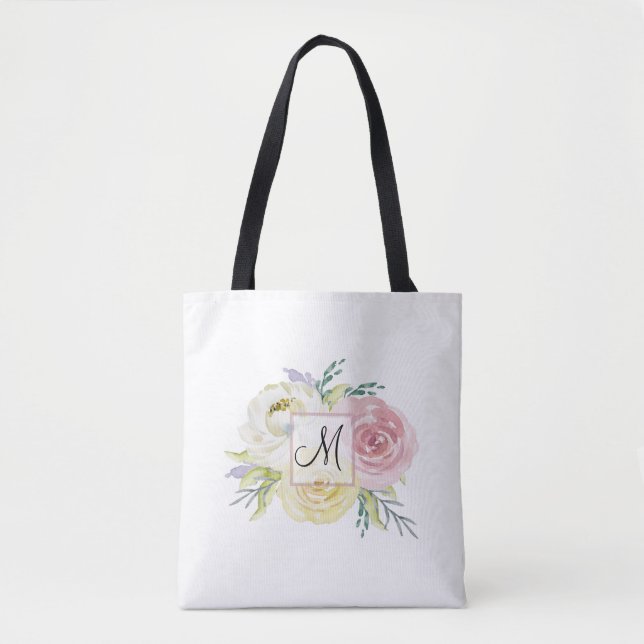 Monogram Pink Watercolor-Blume (Vorderseite)