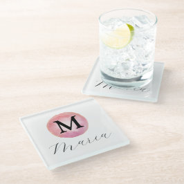 Monogram Pink Watercolor Elegant Glasuntersetzer