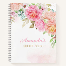 Monogram Pink Watercolor Floral Girl Personalisier Notizbuch