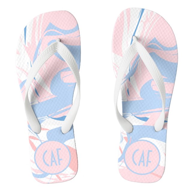 Monogram Pink White Blue Swirl Abstrakte Flip Flop (Fußbett)