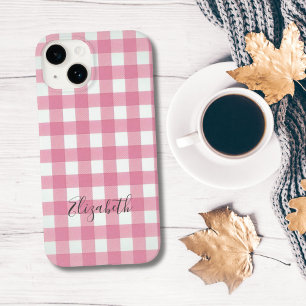 Monogram Pink White Gingham Buffalo Karierter Karo Case-Mate iPhone 14 Hülle