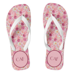 Monogram Pink White Magenta Floral Elegant Boho Flip Flops