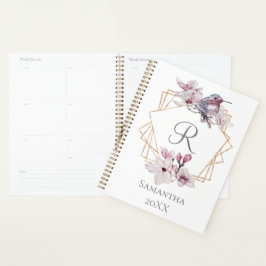 Monogram Pink White Magnolias Bird Gold Frame Planer