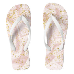 Monogram Pink White Marble Swirl Gold Glitzer Flip Flops