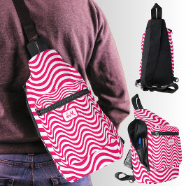 Monogram Pink White Wavy Stripes Psychedelic Crossbody Bag