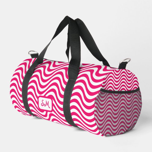 Monogram Pink White Wavy Stripes Psychedelic SM Duffle Bag (Rechte Ecke)