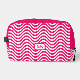 Monogram Pink White Wavy Stripes Psychedelic Waschbeutel