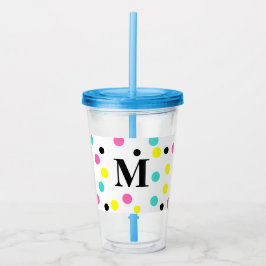 Monogram Pink Yellow Polka Dots Acryltrinkbecher