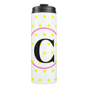 Monogram Pink Yellow Polka Dots Thermosbecher
