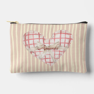 Monogram Pinky Retro Herz Niedliche Aquarellstreif Zubehörtasche