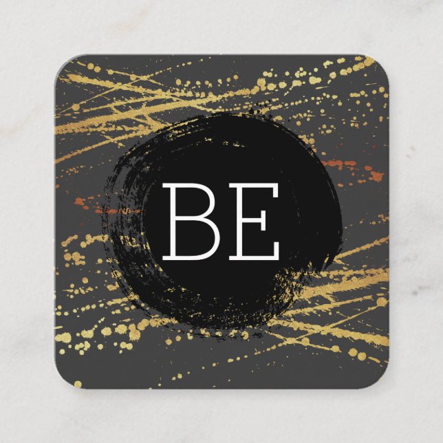 Monogram Pinselgoldspatter Quadratische Visitenkarte (Vorderseite)