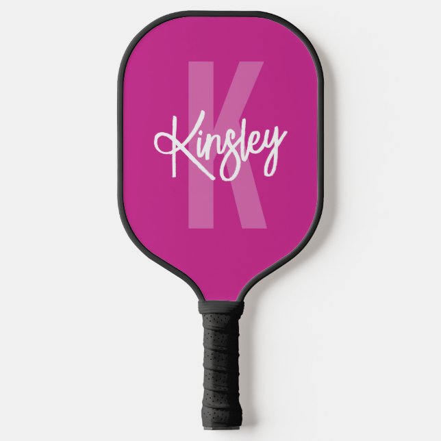 Monogram-Pinselschrift Rosa Pickleball Schläger (Vorderseite)